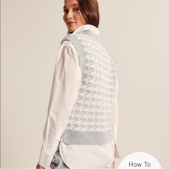 Abercrombie and Fitch Gray Houndstooth Sweater Cozy Vest Winter in Medium - Picture 4 of 8